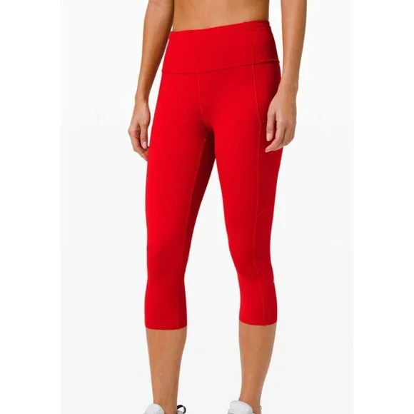 Lululemon Fast Free Crop II 19" Womens High-Waisted Leggings Size 2 W6BCUS Red - Picture 1 of 11